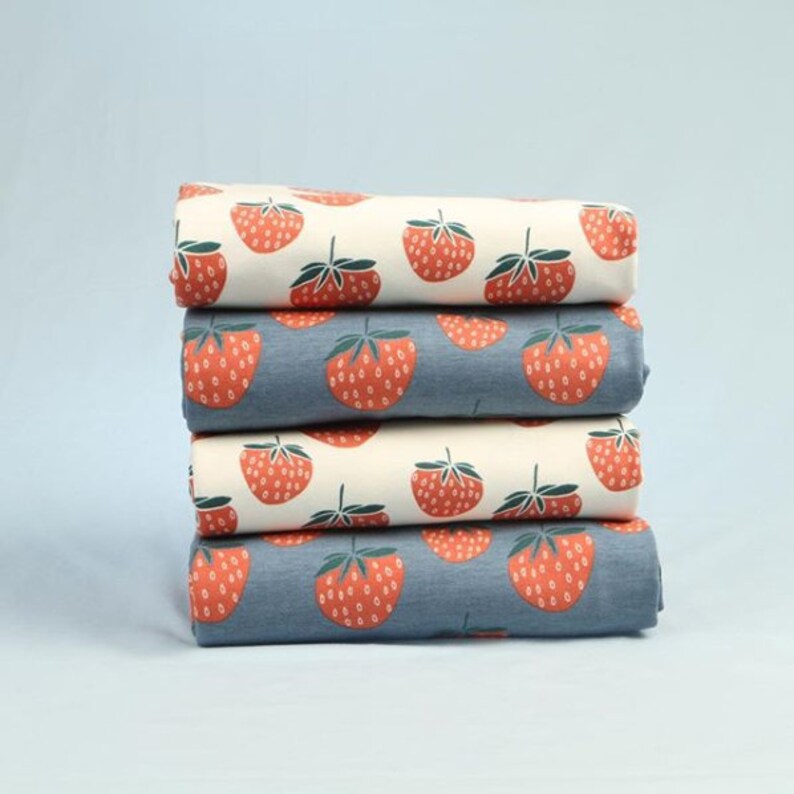 Organic JERSEY KNIT Elvelyckan Design Strawberries Blue Etsy
