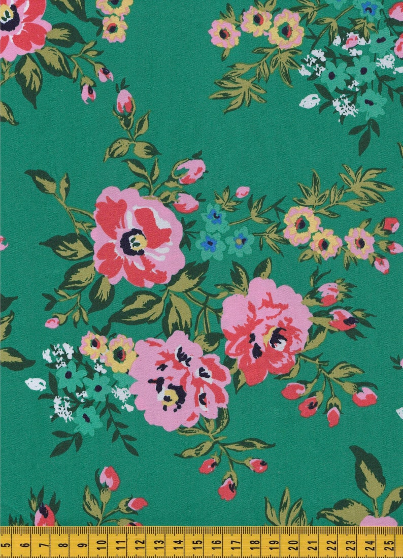 Organic COTTON SATEEN Wildflower, Sweet Rose Large Floral Flora Flower Green Pink 100% GOTS Certified Fabric Cassidy Demkov Cloud9 image 3