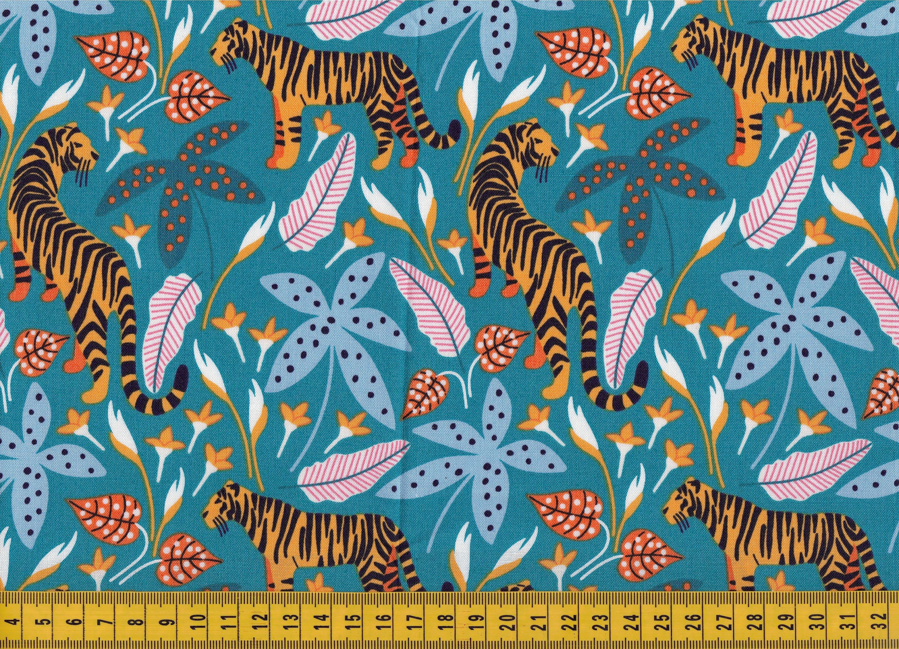 Organic QUILTING COTTON Tropical Lush Pastel Tigers 100 Etsy Australia