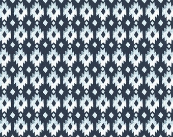 Organic POPLIN | Journey, Aztec Diamond | Indigo Navy Dark Blue White Home Quilt Star Dot Eco | 100% GOTS Certified Cotton Fabric | Monaluna