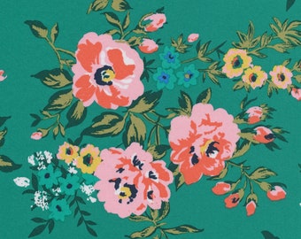 Organic COTTON SATEEN | Wildflower, Sweet Rose | Large Floral Flora Flower Green Pink | 100% GOTS Certified Fabric | Cassidy Demkov | Cloud9
