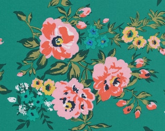 Organic COTTON SATEEN | Wildflower, Sweet Rose | Large Floral Flora Flower Green Pink | 100% GOTS Certified Fabric | Cassidy Demkov | Cloud9
