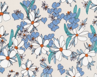 Organic VOILE | Terrestrial, Magnolia Springs | Blue | Mint Green White Floral Leaf Plant Lily | 100% GOTS Certified Cotton Fabric | Cloud 9