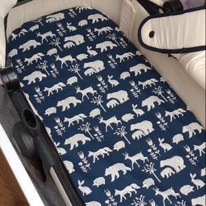 Organic POPLIN Simple Life, Nature Walk Navy Blue Fox Deer Wild Bear Tree Baby Boy Eco 100% GOTS Certified Cotton Fabric Monaluna image 5