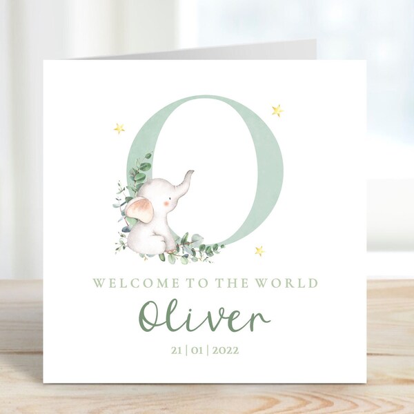 Personalised New Baby Boy Card, Blue Elephant Balloons, 'welcome To The World - View #7