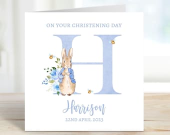 Personalised Peter Rabbit Blue Christening Card | Baptism Card | Customised Boy's Christening Card | Naming Day Card |  Keepsake Card GC25