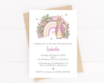 Personalised Pink Peter Rabbit Initial Christening Invitations | Baptism Invitations | Naming Day | Girls Christening | Eco-Friendly INV19