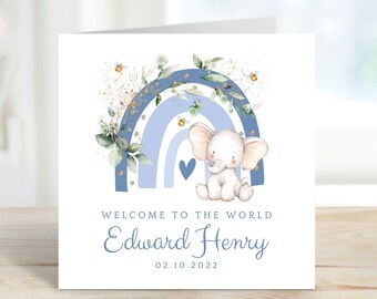 Personalised New Baby Card | Newborn Baby Card | Custom Name | Welcome To The World | New Baby Boy | Little Elephant | Eco-Friendly GC33