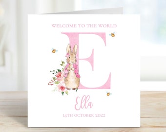 Personalised Peter Rabbit New Baby Card | Newborn Baby Card | Welcome To The World | New Baby Girl | Flopsy Bunny |  Eco-Friendly GC3