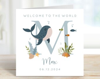 Personalised New Baby Card | Newborn Baby Card | Custom Name | Welcome To The World | Baby Boy | Under The Sea | Nautical Card | GC44