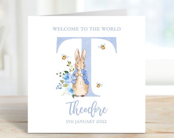 Personalised Peter Rabbit New Baby Card | Newborn Baby Card | Welcome To The World | New Baby Boy | Flopsy Bunny |  Eco-Friendly GC1
