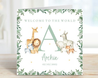 Personalised New Baby Boy Girl Card | Newborn Baby Boy Girl Card | Welcome To The World | New Baby Boy Girl | Safari Jungle Baby Card | GC36