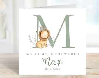 Personalised New Baby Card | Newborn Baby Card | Custom Name | Welcome To The World | New Baby Boy Girl | Little Lion | Eco-Friendly GC24