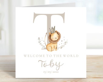 Personalised New Baby Card | Newborn Baby Card | Custom Name | Welcome To The World | New Baby Boy Girl | Little Lion | Eco-Friendly GC17