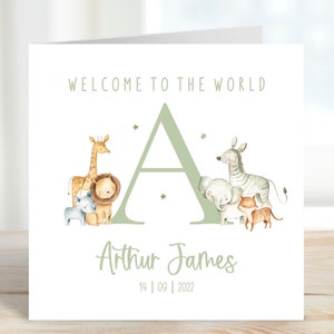 Personalised New Baby Card | Newborn Baby Card | Custom Name | Welcome To The World | New Baby Boy Girl | Little Safari | Eco-Friendly GC8