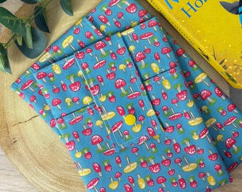 Toadstools Fabric Book Sleeve, Kindle Sleeve, Handmade Book Cosy, Book Cover, E-Reader Cover, Padded Book Protector, Bookish Gift