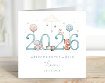 Personalised New Baby Card | Newborn Baby Card | Custom Name | Welcome To The World | New Baby Boy | Little Animals | Eco-Friendly GC40