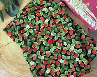 Strawberry Fabric Book Sleeve, Kindle Sleeve, Handmade Book Cosy, Book Cover, E-Reader Cover, Padded Book Protector, Bookish Gift