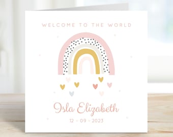 Personalised New Baby Card | Newborn Baby Card | Custom Name | Welcome To The World | New Baby Girl | Little Rainbow | Eco-Friendly GC13
