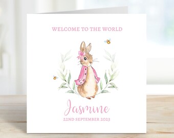 Personalised Peter Rabbit New Baby Card | Newborn Baby Card | Welcome To The World | New Baby Girl | Flopsy Bunny |  Eco-Friendly GC4