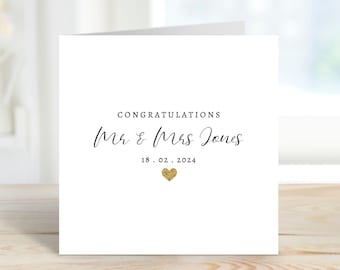 Personalised Glitter Heart Wedding Day Card | Congratulations On Your Wedding Day | Mr and Mrs | Mr and Mr | Mrs and Mrs |Keepsake Card WC2