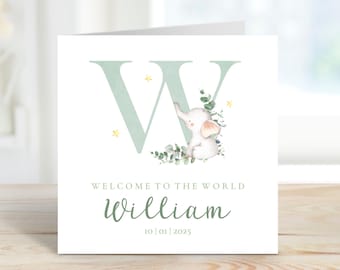 Personalised New Baby Card | Newborn Baby Card | Custom Name | Welcome To The World | New Baby Boy Girl | Little Elephant | Eco-Friendly GC9