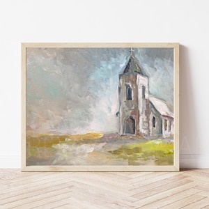 White Church Print, Church Print, Old Church , Religious Print, Christian Art Church Art GICLEE Print of Original Acrylic Painting