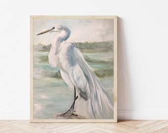 Aigrette des neiges Impression giclée d'art plumage