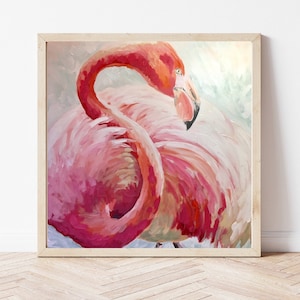 Pink Flamingo Bird Art Print,  Tropical Art Work, Flamingo Print of  Original Painting by, MATTE Flamingo Print, Beach Decor