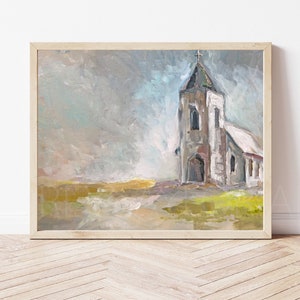 White Church #3 Print, Church Print, Old Church , Religious Print, Christian Art Church Art MATTE Print of Original Acrylic Painting