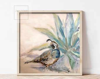 Gamble Quail Art Print: Agave Plant, Modern Cottage Decor
