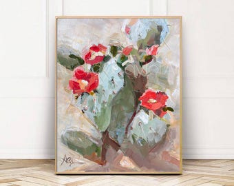 Impressionist Prickly Pear Cactus Print: Botanical Desert Wall Art