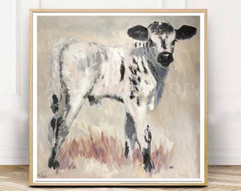 Calf Print, Calf Wall Art, Spotted Baby Calf Art, Longhorn Calf, Nursery Art, Calf Art Print, Calf Art, Calf painting ,MATTE Fine Art Print