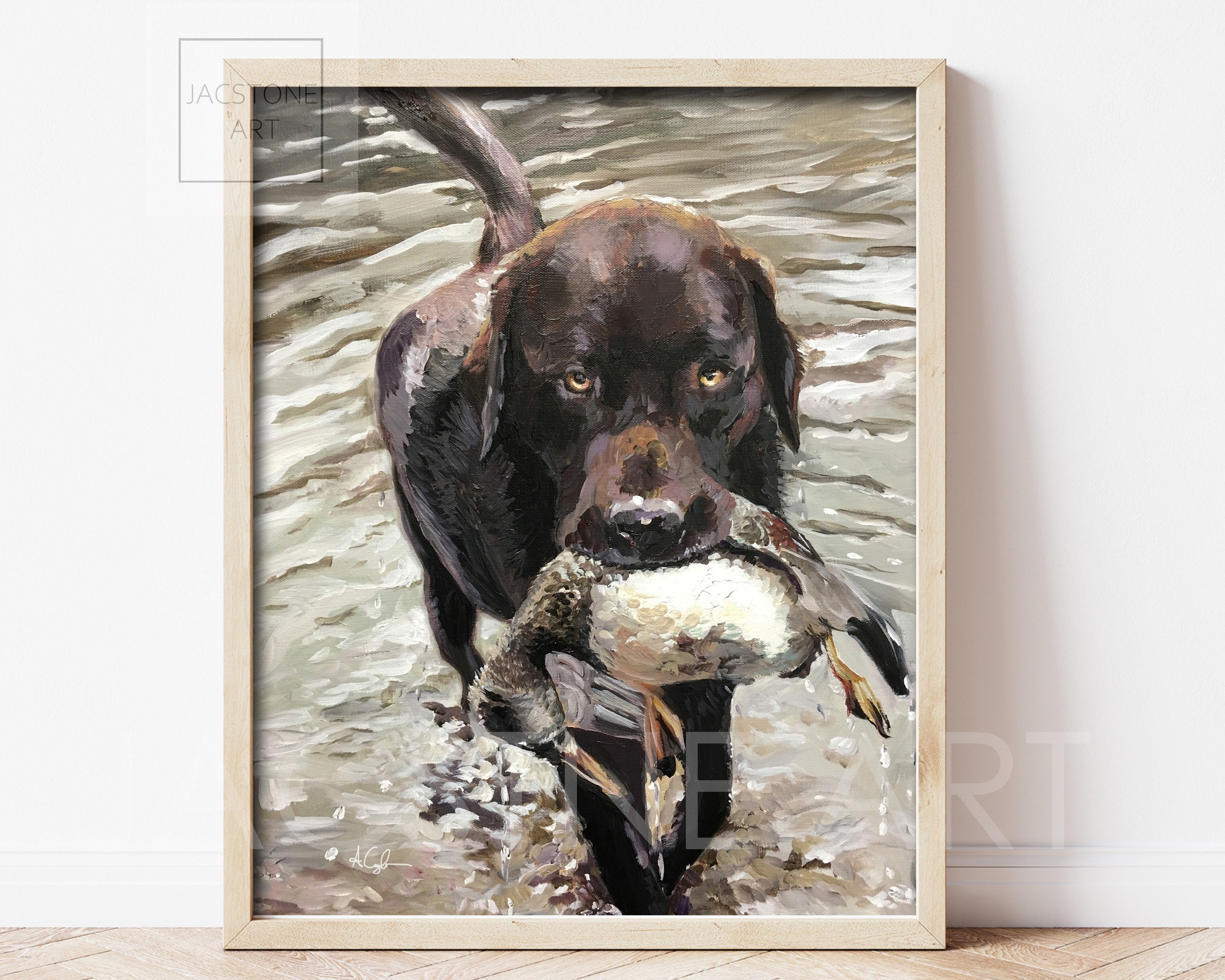 Chocolate Lab Duck Hunting Art Print: Labrador Retriever Waterfowl Dog