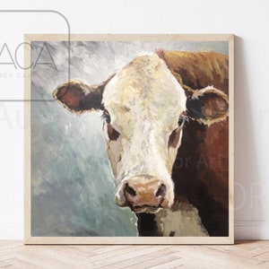 Impressionist Red Hereford Cow Art Print of Original Acrylic Painting GICLEE Fine Art Print