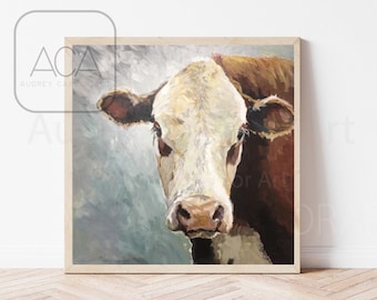 Impressionist Red Hereford Cow Art Print of Original Acrylic Painting GICLEE Fine Art Print