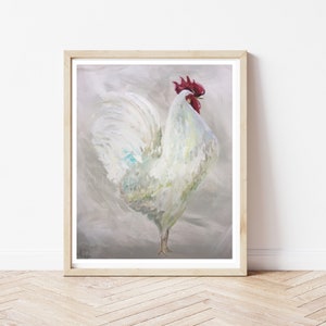 White Rooster Art  Giclee Print of Original Acrylic Painting