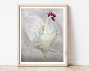 White Rooster Art  Giclee Print of Original Acrylic Painting