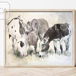 Donkey Painting Print, Donkey Art, Donkey Giclee Fine Art Print &quot;Trio&quot; by artist