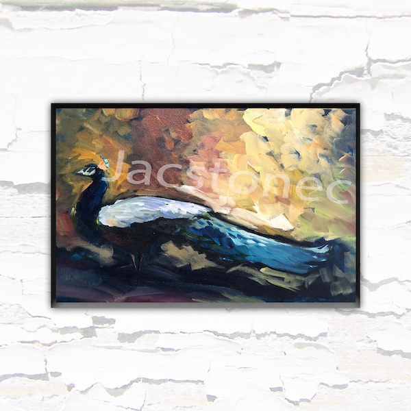 Impression giclée d'art impressionniste paon de la peinture acrylique originale