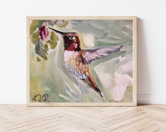 Impressionist Hummingbird Art Print: "Morning Flight" Painting