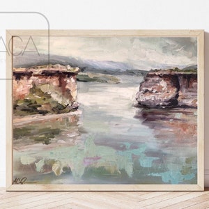 Hells Gate Print, Lake Wall Art,  Lake Landscape Print, Possum Kingdom Lake Print , Lake Cliffs Matte  Art Print of Original Painting