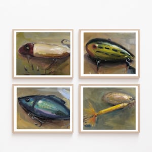 Fishing Lure Prints(Set of 4),Fishing Wall Art Prints ,Fishing Lure Art , Fishing Art GICLEE Prints, Lakehouse Decor