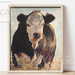 Black Hereford Cow Art,  Western Print, Ranch Print, Mollie face Cow Print, Cowboy Print, GICLEE Art Print of Original Acrylic Painting