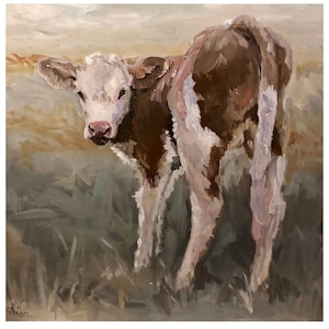 Wall Art  Calf Print, Baby Cow print, Nursery Print, Western Art print, Farmhouse Nursery Print, Baby Cow Print of Painting Art  Print