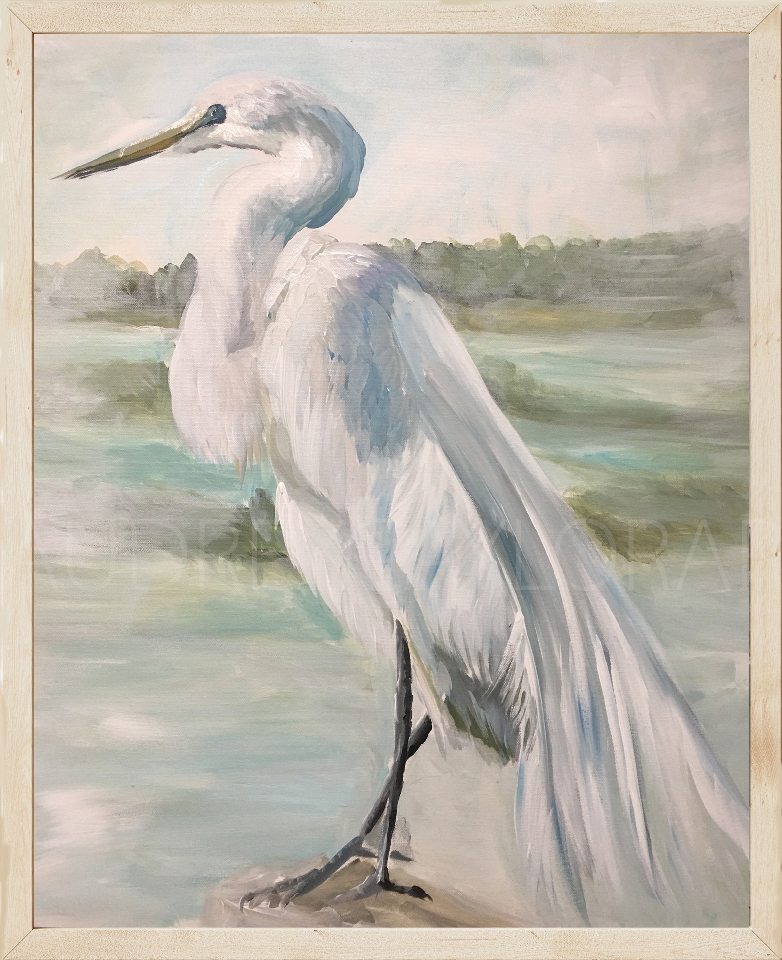 Snow Egret Wall Decor Impressionist Snow Heron Wall Art Etsy