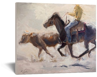 Ranch Rodeo Canvas Archival Print -Cowboy Art, Ranch art, Working Cows Art