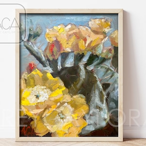Impressionist Cactus Prickly Pear Print, Desert Cactus, Botanical Print, Yellow Cactus Wall Art, Cactus Fine Art Print