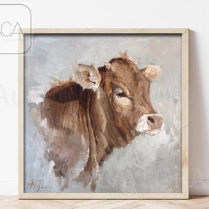Calf Print, Calf Art, Wall Art, Farmhouse Art, Caramel Longhorn Calf Art Giclee Print of Original Painting &quot;Okra Downs&quot;