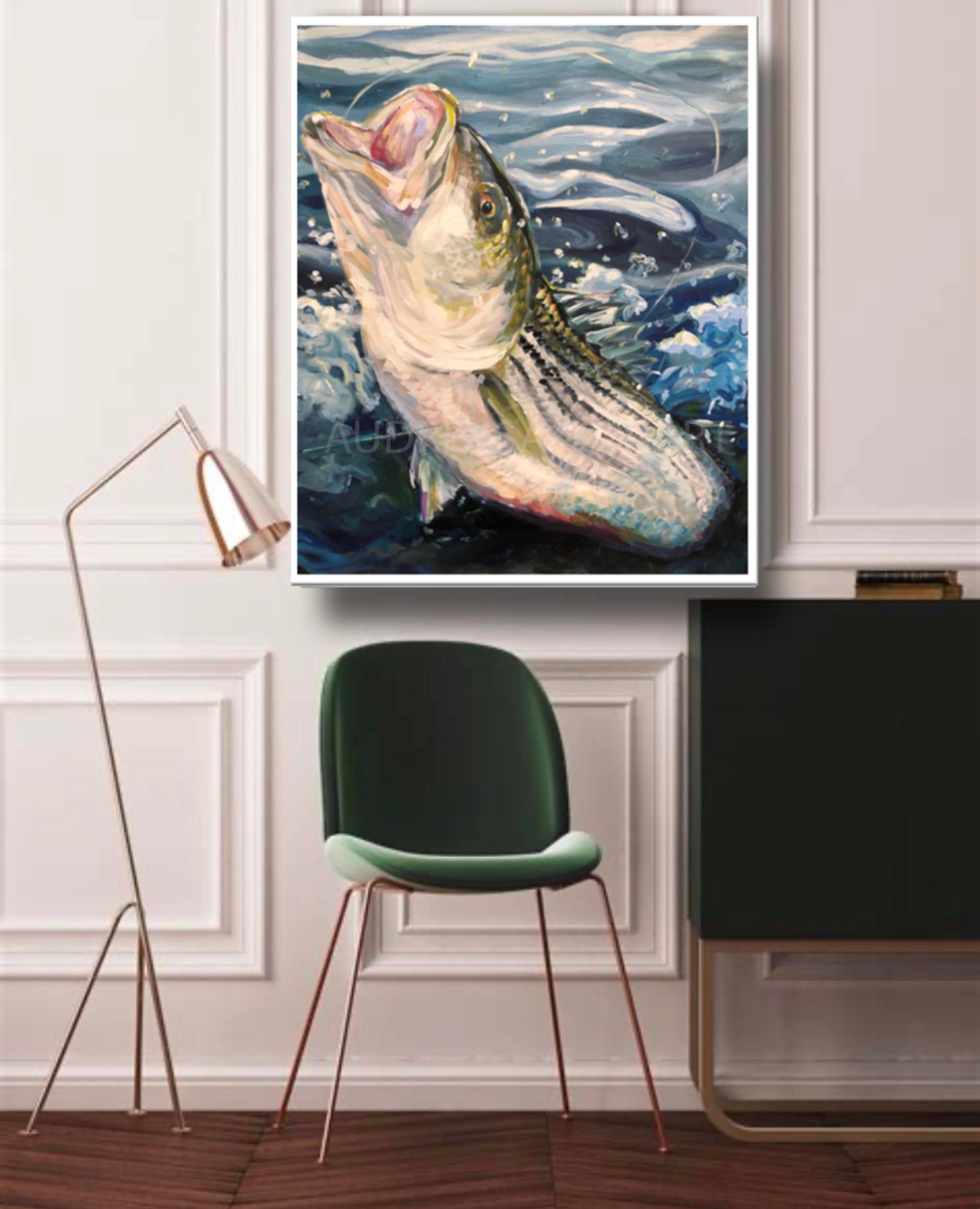 Striped Bass Print Bass Print Fishing Wall Art Bass Fishing Etsy